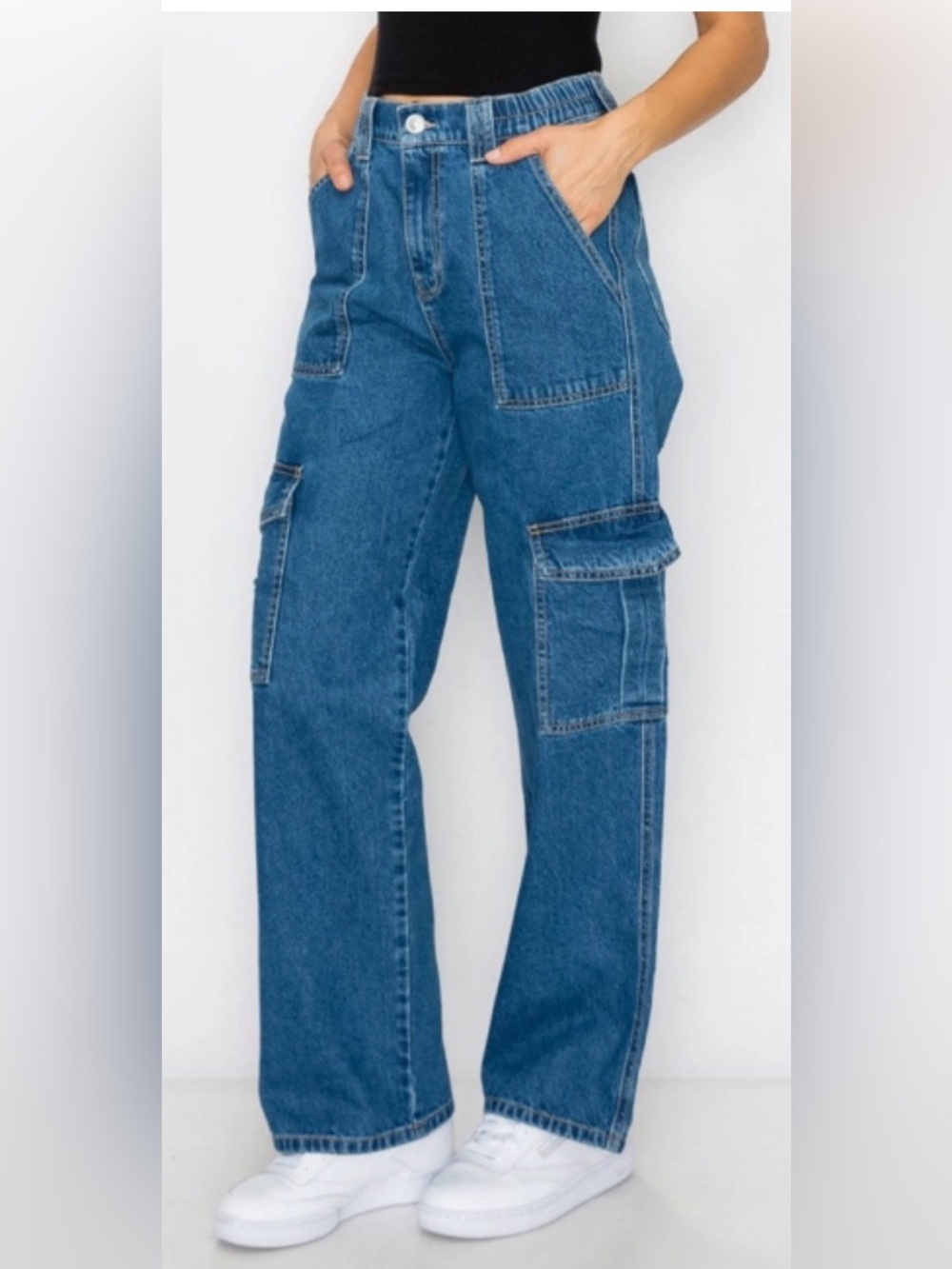 🛍️NEW CARGO JEANS:  HIGH WAIST IN DARKER WASH